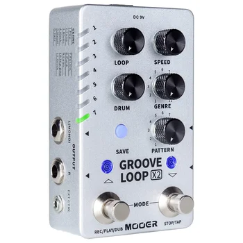 Петлитель за стереогитары Mooer Groove Loop X2 с 14 Слота за запазване на Педала на дръм-машини, 121 Барабан разнообразна 10-минутна капацитет на пистата