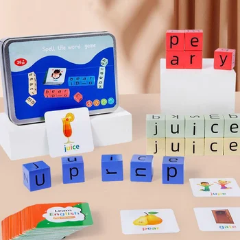Пинин Играчка-пъзел за деца Образователен инструмент Детски играчки, Карти за изучаване на английски думи Лидице кутия
