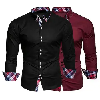 Приталенная мъжка риза в клетка с отложным яка, однобортная вечерна риза, пролетно приталенная мъжка риза с къси ръкави, бизнес тениска Camisa
