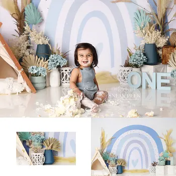 Син фон в стил Бохо, Реквизит за снимки, подпори за бебешка торта, подпори за фотосесия за възрастни момичета, на фона на студио декор за рожден Ден