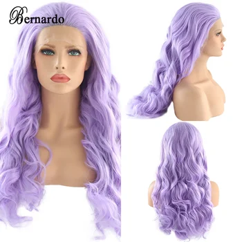 Синтетични перука на дантели Bernardo на дълги вълни лилав цвят за жени с коса на бебето, перуки, изработени от термоустойчива фибри за ежедневно носене