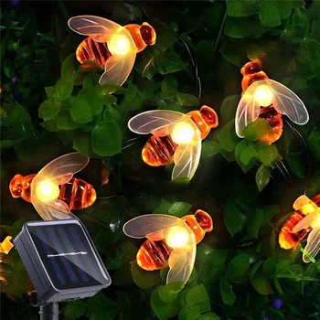 Слънчев Струнен лампа 20 LED Сладко Bee Outdoor Light Сватба Домашна Градина Тераса Парти Коледно Дърво Медоносная Пчела Звездна Приказен Декор Лампа