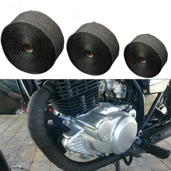 Титан / черно ролка термозащиты на отработените газове, за мотоциклет, стекловолоконная теплозащитная лента с неръждаеми завязками за мотоциклети victory