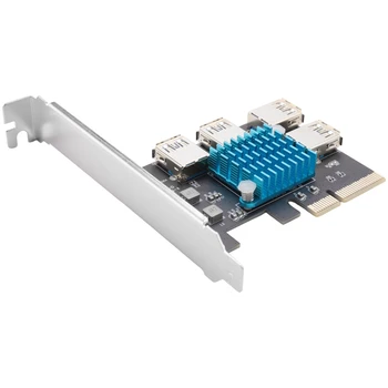 Удължител PCIE от 1 до 4 PCI-E към адаптер PCI-E 1 Завой 4 Слота PCI-Express от 4X до 1X Конвертор заплата Странично Multiplier USB 3.0