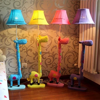 Украса Етаж лампа, тканевое животно, син / жълт / Розов Забелязан жираф, детско осветление, етаж лампа за дневна, спалня
