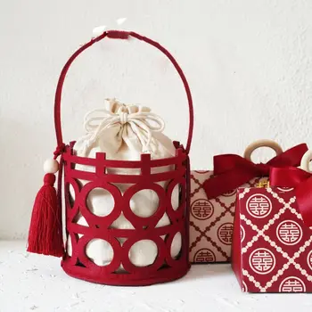 Червена куха подарък чанта на Младоженеца и булката, фетровая чанта, органайзер, сватбена дръжка, чанта за опаковане, торбичка за бонбони, подарък за сватба