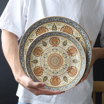 Чиния с ръчно рисувани впечатлява със своя бохемски стил, творчески фигура, личност, европейската дневна чиния, плоска чиния, 11 