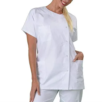 Чифт летни бели блузи големи размери, модерен свободна риза с множество джобове, Тънки дрехи, Леки топ с къс ръкав