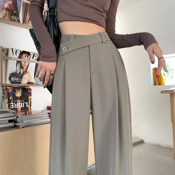 Широки панталони с драпировкой с висока талия, дамски пролетно-есенни нови корейската версия на ежедневни директни панталони свободно cut